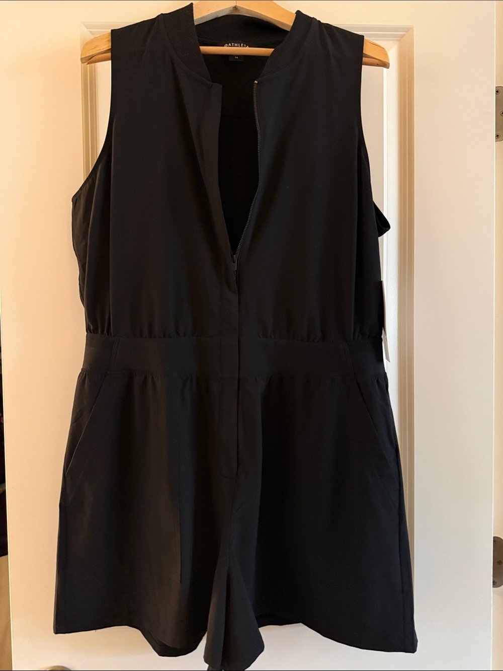 Athleta Brooklyn Black Zip-Front Sleeveless Romper